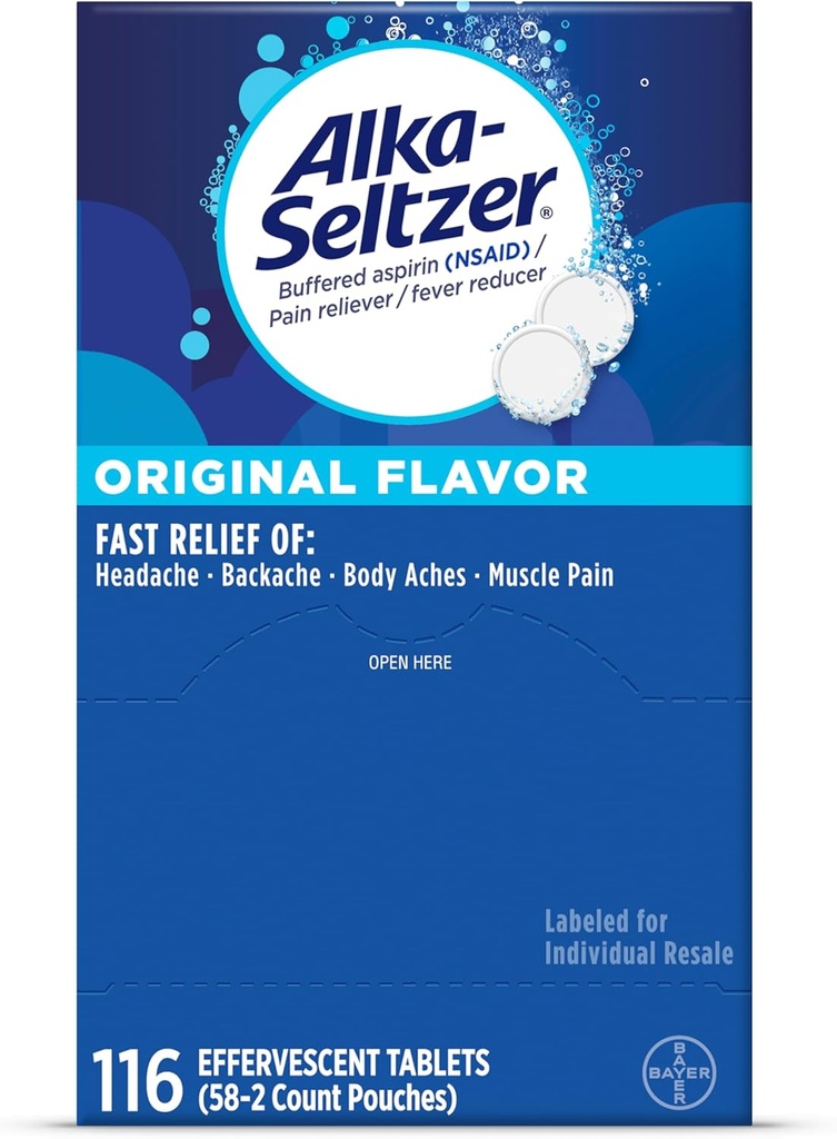 Alka-Seltzer Efferscent טבליות מקוריות Flavor, Fast Multi-Symptom הקלה מ- Headache and Body Ache, Dissolvable Efferscent Fizzy Tablets, Pain Relief Dispenser Pack, 116 Cttt Cttttttttsolvable Effer Fizzy Tabletscent