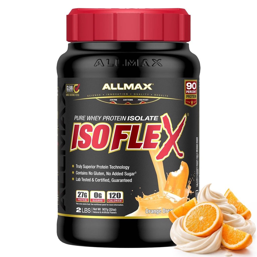 AllMAX Nutrition ISOFLEX Whey חלבון Isolate, Orange Dreamsicle - 2 lb - 27 גרמות של חלבון Per Scoop - Zero Fat & Sugar - 99% Lactose חינם - Gluten Free & Soy חינם - Approximate 30 משרתות