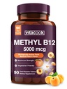 ויטמין B12 Sublingual, Methylcobalamin 5000mcg לייצור אנרגיה, אנרגיה, Nerve & Cell Support, Natural Peach Flavor, טבעוני, Zero Sugar, 90 טבליות מלוטשות במהירות