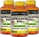 MASON NATURAL Ashwagandha 500 מ"ג, הסתגלות לתמיכה מתח ואנרגיה, תוסף צמחי, 180 יום אספקה