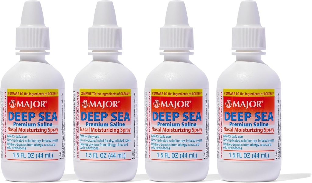 MAJOR Deep Sea Premium Saline - Nasal Moisturizing Spray עבור יבשה ו Irritation הקלה - Sodium Chloride 0.65% - 1.5 Fl. Oz (4 Pack)