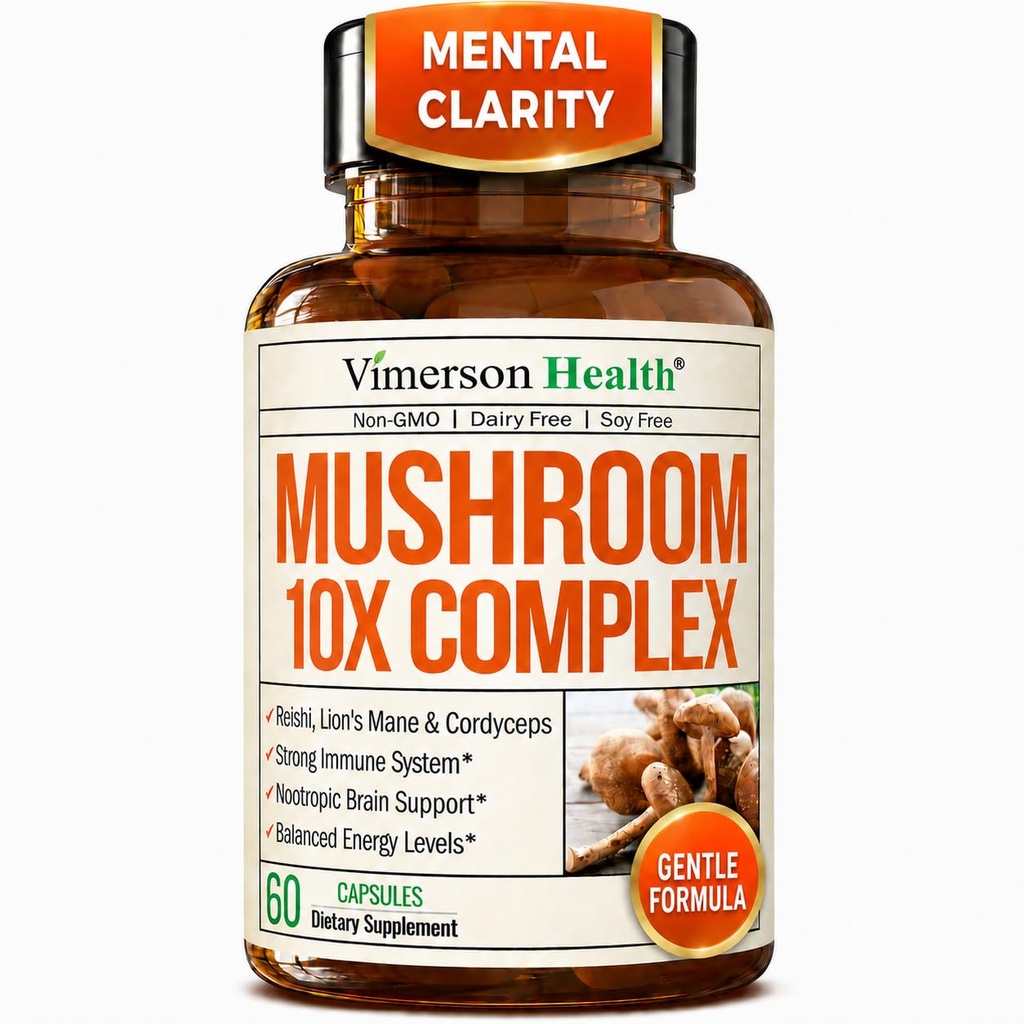 מתחם ushroom עם טורקיה Tail, Lions Mane Extract, Shiitake Mushrooms, Reishi, Cordyceps, Maitake, Chaga & More - 10in-1 Mushroom תוסף עבור בהירות נפשית, אנרגיה טבעית ו Focus