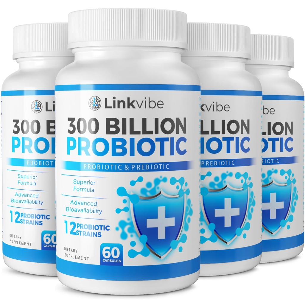 Probiotic 300 מיליארד CFU - 12 סטרינס עם אורגני Prebiotics for Digestive & Gut, Immune, Bloating Health - Probiotics for Women and Men - Daily Milk Free, Shelf Stable - 240 Counts