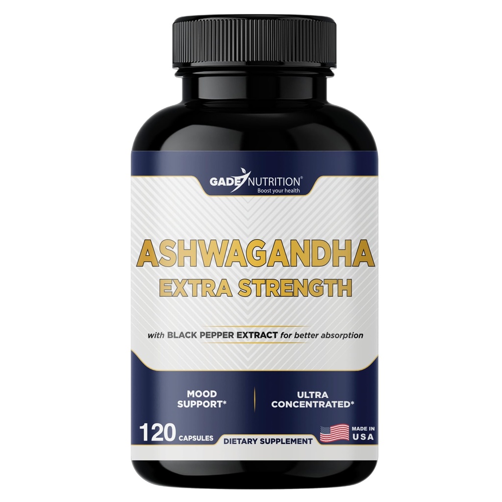 Gade Nutrition Ashwagandha תוספי - כוח נוסף, ashwagandha אבקת קפסולות עם Black Pepper, Natural Mood, Focus, אנרגיה תמיכה תוספי, 120 קפסולות Veggie, ארצות הברית Made Made Made