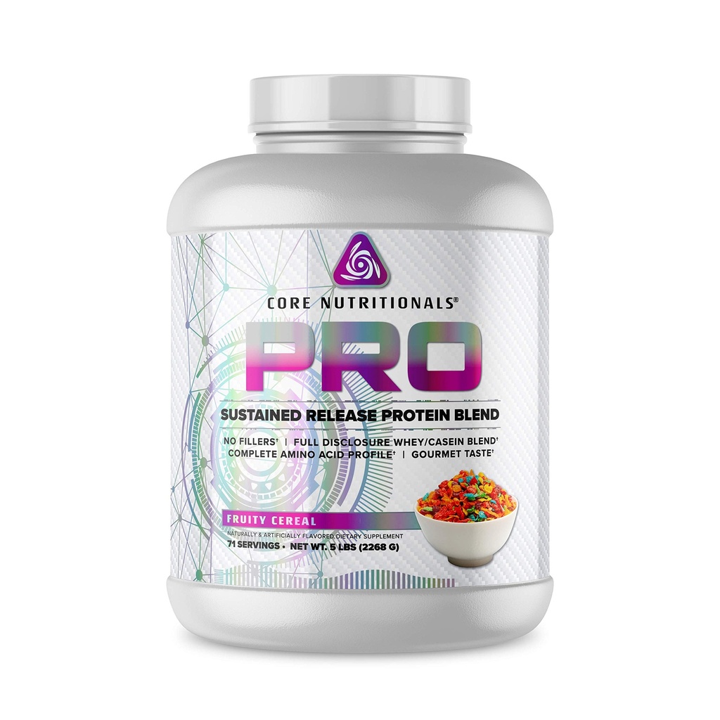 דיאטות הליבה Pro Sustained לשחרר Whey חלבון תערובת | עם Enzymes העיכול | 25g חלבון, 2g carbs | No Fillers | 5 פאונד (Fruity Cereal)