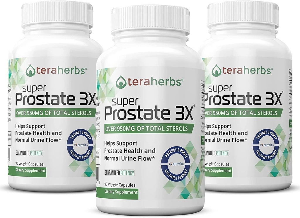 Tera Herbs Super Prostate 3X - בקרת הריון, איזון הורמונלי ותמיכה עבור Enlarged Prostate & Frequent Urination - תוספי Prostate עבור גברים w/Beta Sitosterol לא Saw Palmetto (3 Pack)