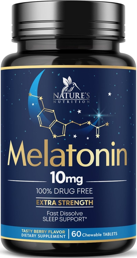 Melatonin 10mg Fast Dissolve Tablets - תוספת כוח, סוכר חינם מלטונין תוספי תמיכה שינה מנוחה, תוספת תמיכה טבעית עבור מבוגרים, טעים Strawberry פלמור, 60 טבליות