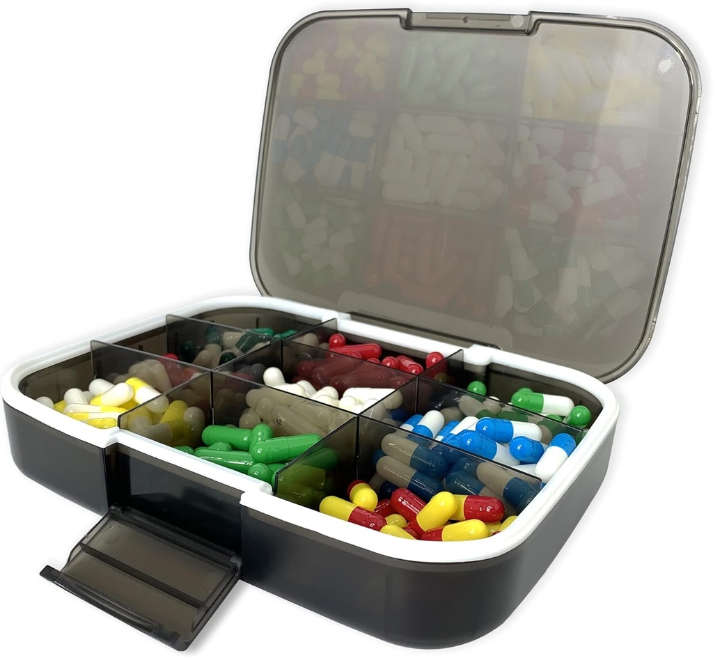 ארגן גלולות גדול, 7.7x5.7" נסיעות ויטמין Box Lightהוכחות 9 השוואתיות מותאמות ל- Portable Pill Cases תוספים להורדה