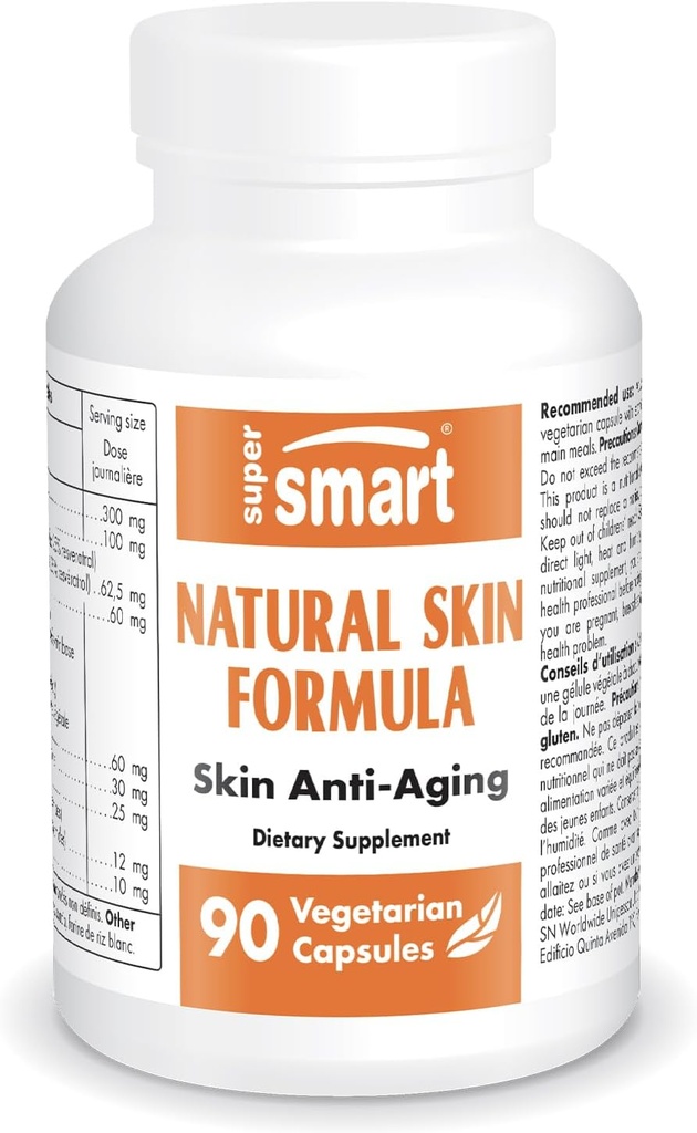 SuperSmart - Natural Skin Formula (High Potency) - עם Hyaluronic Acid, Collagen, Elastin, Ceramides, Silica - Skin Hydration & Ambiity