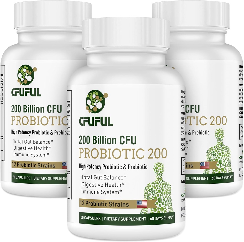 Probiotics for Women & Men - 200 מיליארד CFU 12 Strains Probiotics for Digestive Health Gut & Immune Health, Energy, with Organic prebiotics ו- Probiotics Shelf Stable for Bloating 180 קפסולות