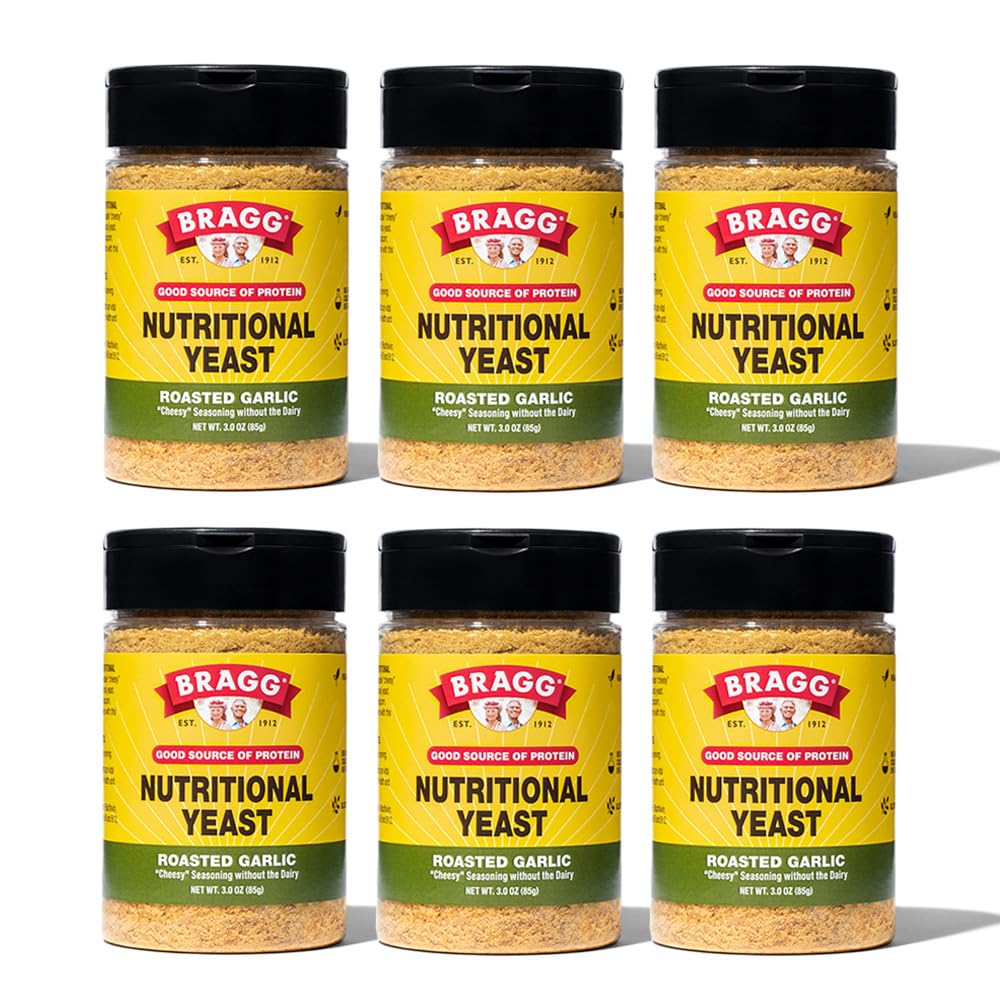 Bragg Nutritional Yeast Roasted Garlic Seasoning - (6 Pack) 3 oz - גבינות ללא חלב חינם פארמסן - מושלם עבור סלטים, פסים, פופקורן ועוד