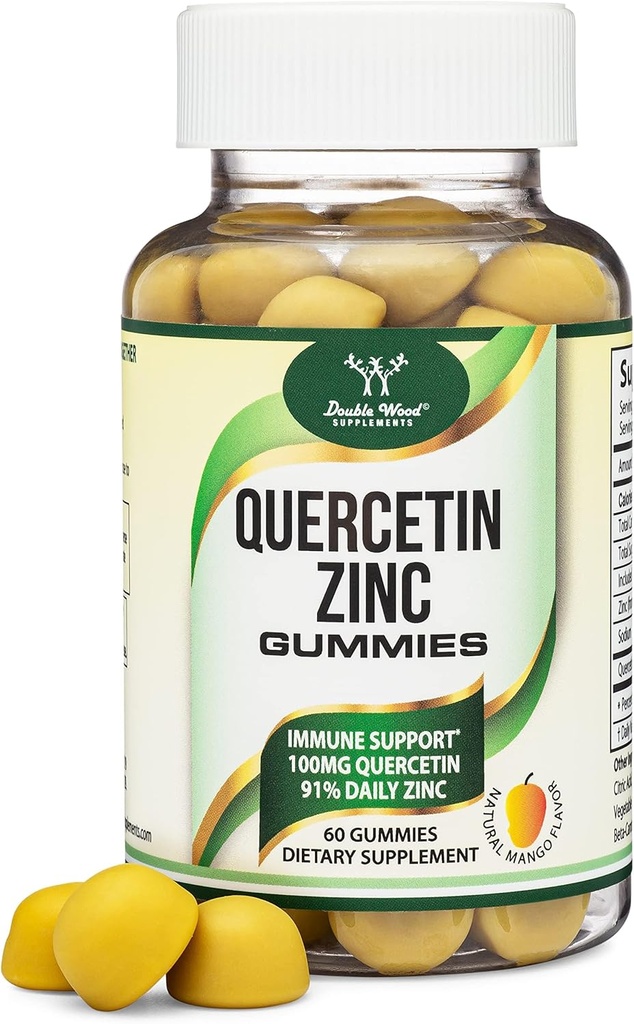Acmies Quercetin עם Zinc (100 מ"ג של Quercetin ו 91% Daily Zinc לכל משרת) 60 מנגו פלברטד Chewable Immune Support Gummies for Adults and Kids (Non-GMO and Gluten Free) על ידי Double Wood