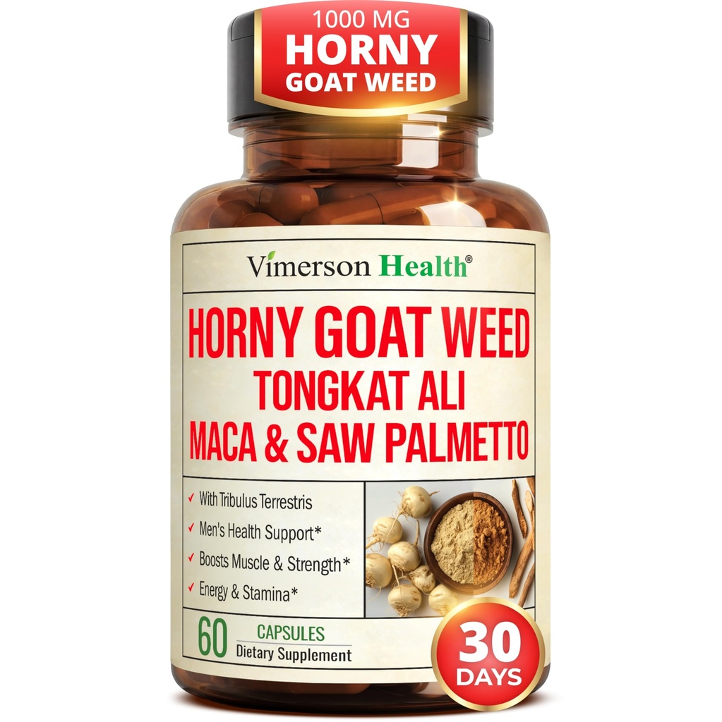 HoryGoat Weed for Men (1000 מ"ג למשרת) - תוספת גברית ו / Maca Root, Tongkat Ali, Saw Palmetto, Panax גינזנג, Tribulus Terrestris & L-Arginine for Energy, Drive & Power