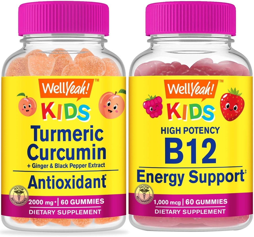 ובכן, ילדים + ויטמין B12 ילדים, חניכיים Bundle - גדול Tasting, ויטמין תוסף, Gluten Free, GMO Free, Chewable Gummy
