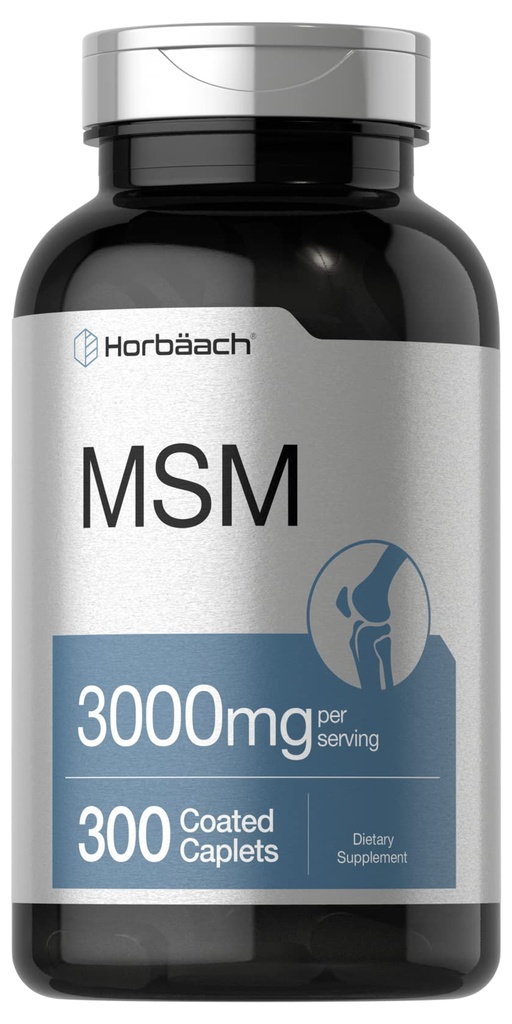 Horbäach MSM תוסף | 3000mg | 300 Coated Caplets | Methylsulfonylmethane עם Calcium | Vegetarian, non-GMO, Gluten Freeten