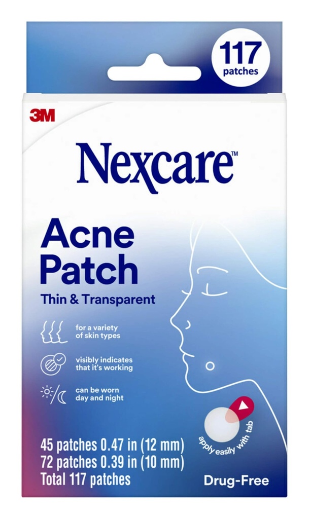 Nexcare Thin ו Transud Acne Patch, כיסוי העור Absorbs Pus ו שמן מ Clogged פורes, Made עם hydrocolloid, הכרטיסיה מאפשר הסרת קל מלן - 117 Pimple Patches