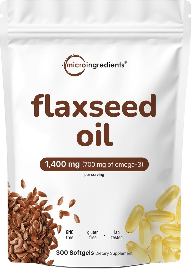 שמן 1400 מ"ג Softgels, 300 Counts | w / 700mg ALA אומגה 3, Cold Pressed, Rich in Fatty Acids, Alpha Linolenic Acid, תמיכה בריאות הלב & Immune System