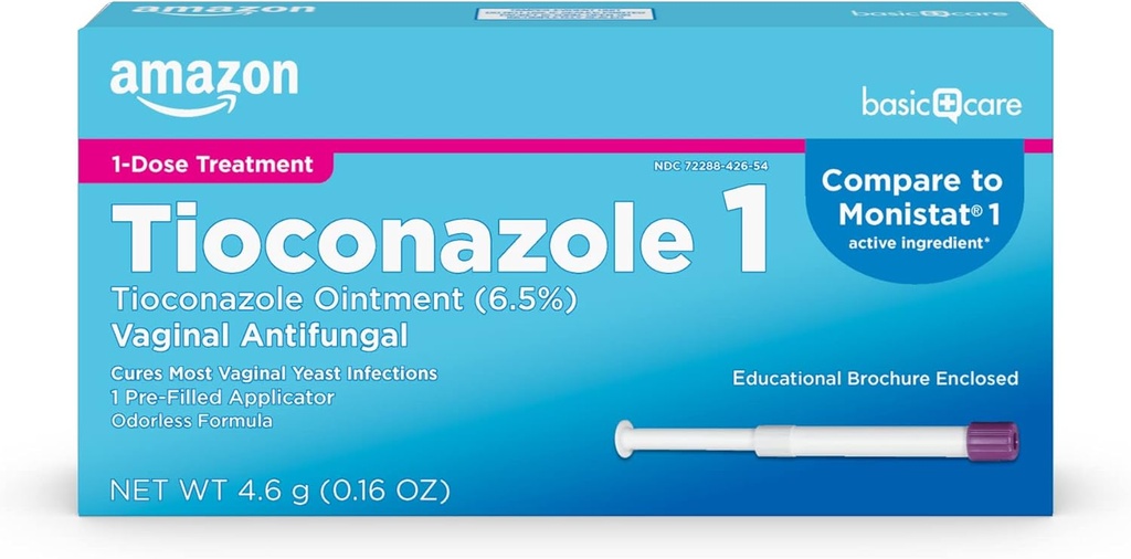 טיפול בסיסי Tioconazole Ointment 6.5 Percent, 1-Dose טיפול, טיפול זיהום Yeast עבור נשים, Feminine Care, 0.16 אונקיה (Pack of 1)