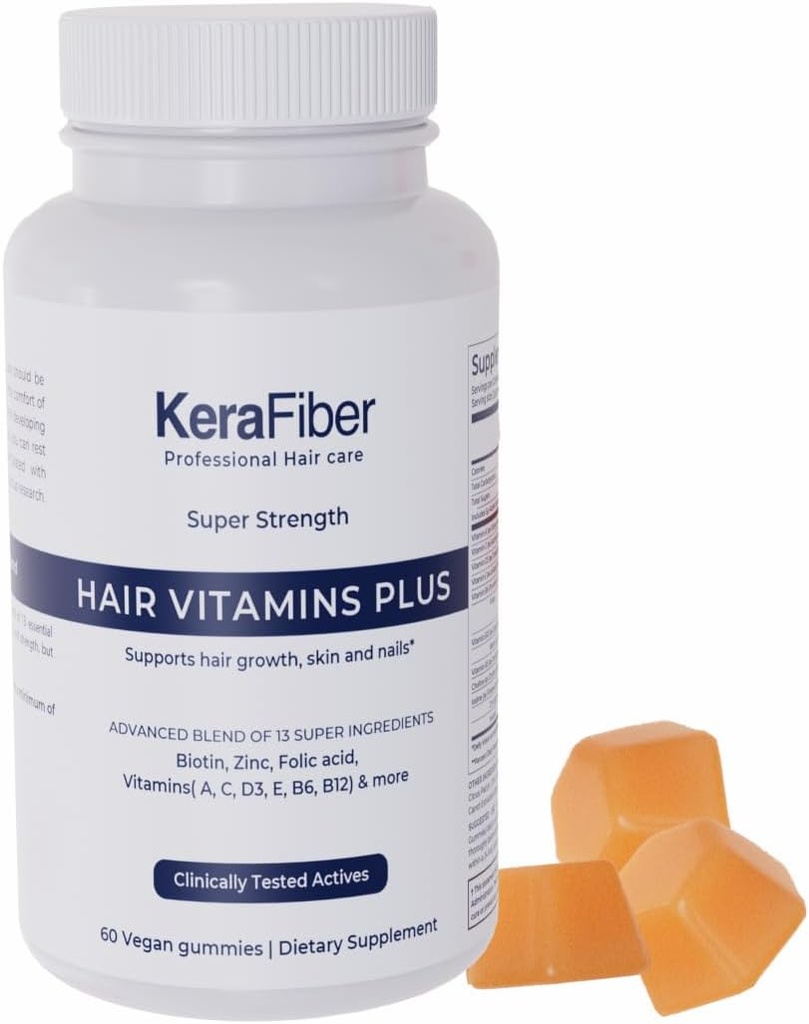 KeraFiber שיער מקצועי ויטמינים פלוס חניכיים - גידול שיער ביוטין - ויטמינים שיער טבעוני עם Zinc, ויטמינים A, C, D, E, B6, B12 - תומך צמיחת שיער, עור וניקים - 60 הרוזן הרוזן