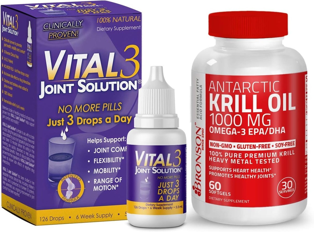 Vital 3 פתרון משותף ® קלינית פרובנס סיוע ברכיים נוזלי + ברוונסון אנטארקטיקה קריל 1000 מ"ג עם אומגה 3s EPA, DHA