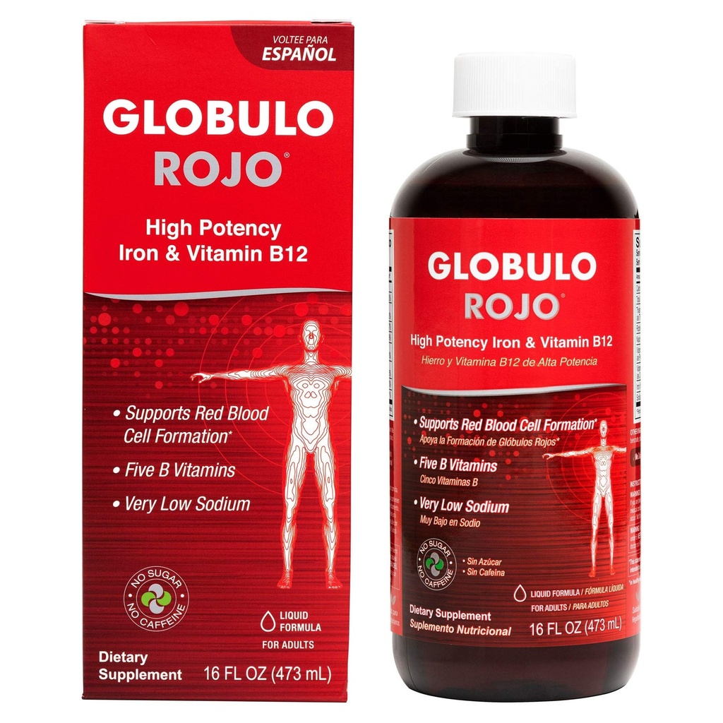 Globulo Rojo Iron תוסף - תזונה נוזלית עם ויטמין ברזל גבוה B (Vegan) (16 Fl Oz (Pack of 1))