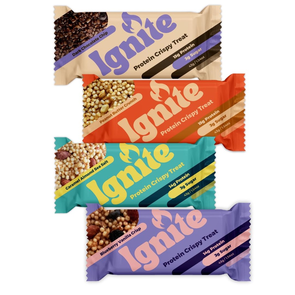 Ignite Bars גבוה חלבונים חטיפים, חטיפים סוכר נמוך, חטיפים בריאים למבוגרים וילדים, סיבים בר קריספי טיפול - Gluten Free, Paleo & Individual Wrapped Power Boost חלבונים Bars Variety Pack