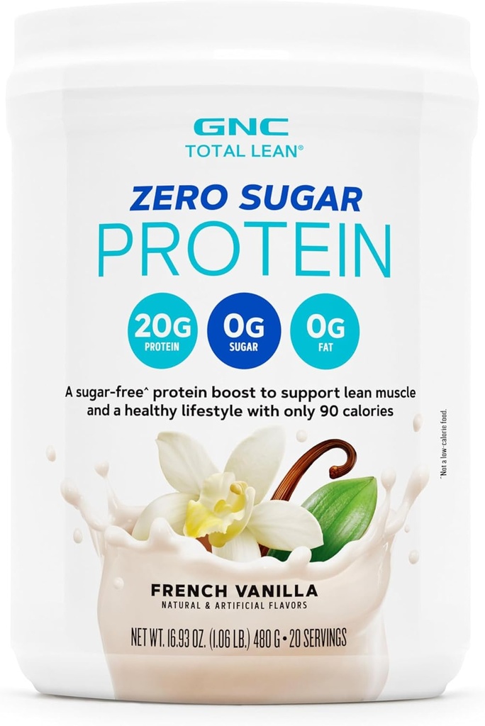 GNC Total Lean Zero Sugar אבקת חלבון, 20g, No Sugar, No Fat, 90 קלוריות, וניל צרפתית, 20 משרתים