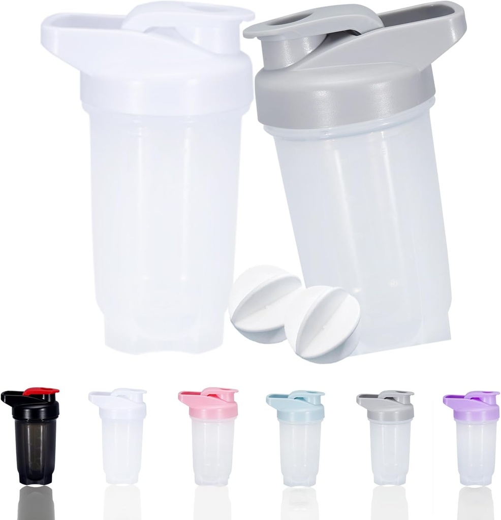 Shaker Bottle Protein Shakes Cup ו- 10Ounce /300ML Shaker-Bottle with Whisk Balls, חלבונים Shaker- Bottles Set, Non-BPA פלסטיק (Grey+ White(2PCS)