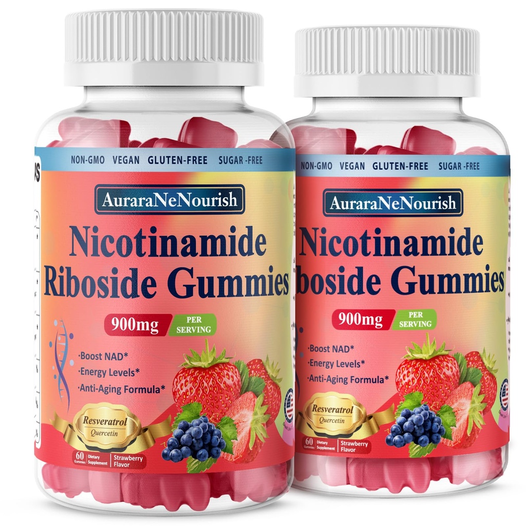 2 Pack NAD Resveratrol תוסף, סוכר חינם 900 מ"ג חניכיים עם Quercetin, Collagen, ויטמין תמיכה בהזדקנות, התחדשות תאים, אנרגיה Boost, שיפור העור עבור נשים גברים