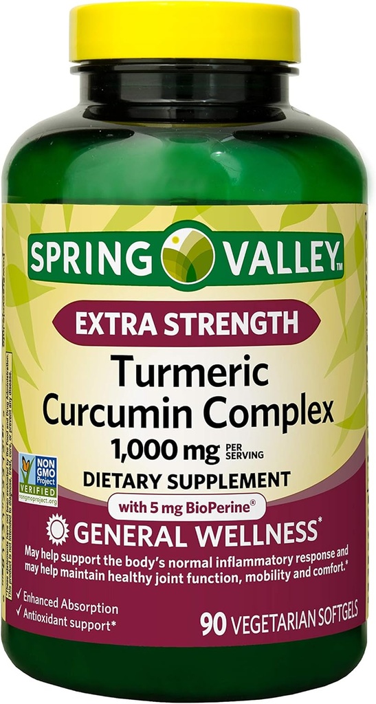 עמק האביב תוספת כוח Turmeric Curcumin מורכב ג'ל רך תוספי תזונה, 1000 מ"ג, 90 Count