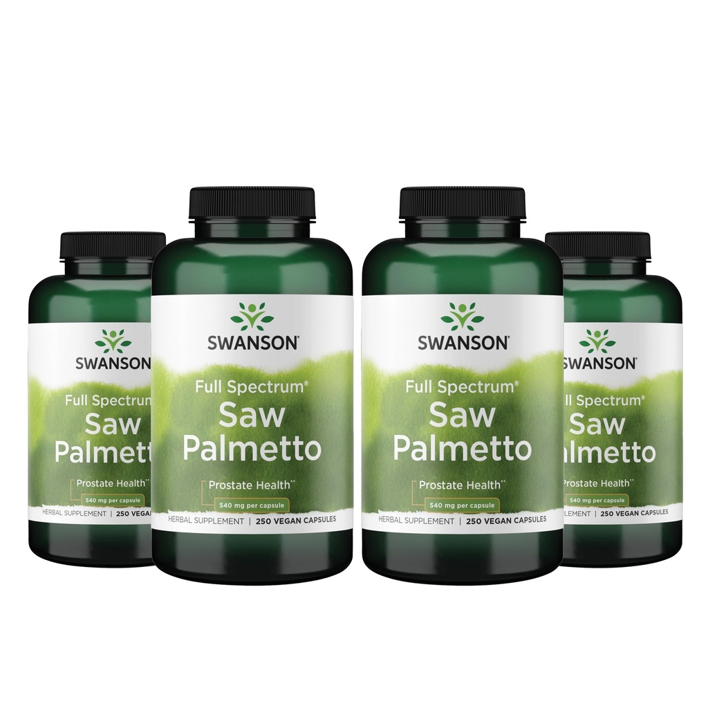 Swanson Saw Palmetto - Herbal Supplementing Male Prostate Health Support - Natural Hair Supplement & Urinary Health Support (540 מ"ג 250 קפסולות) (4 Pack)