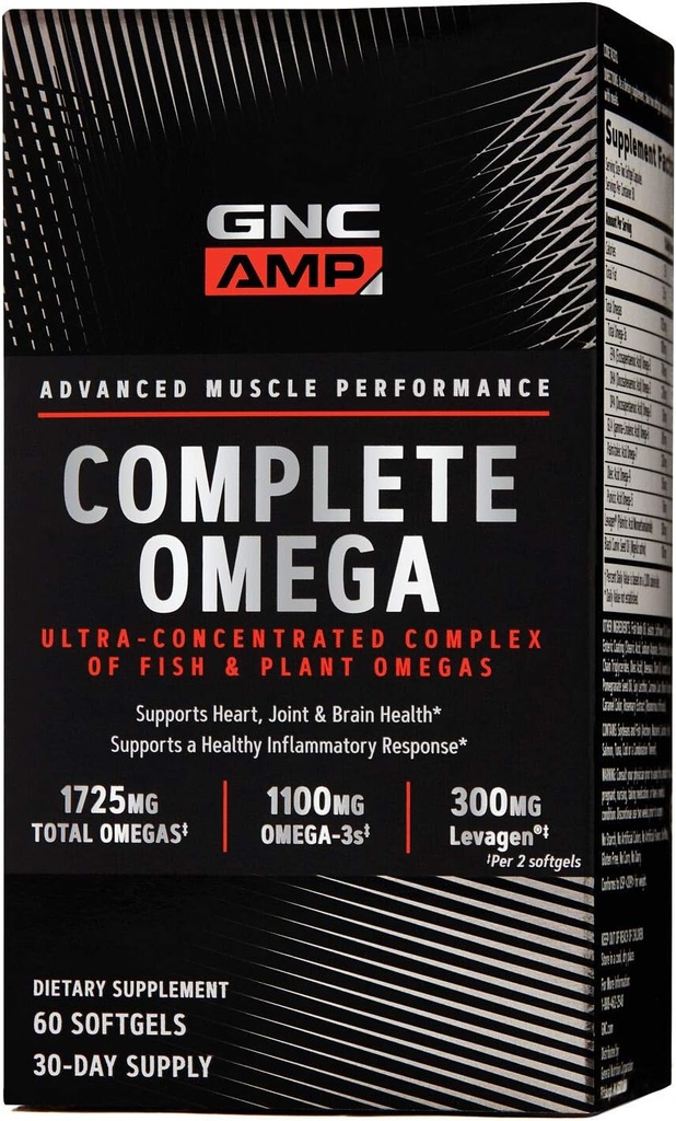 GNC AMP השלם אומגה, תומך בלב, משותף, בריאות המוח, 60 הרוזן