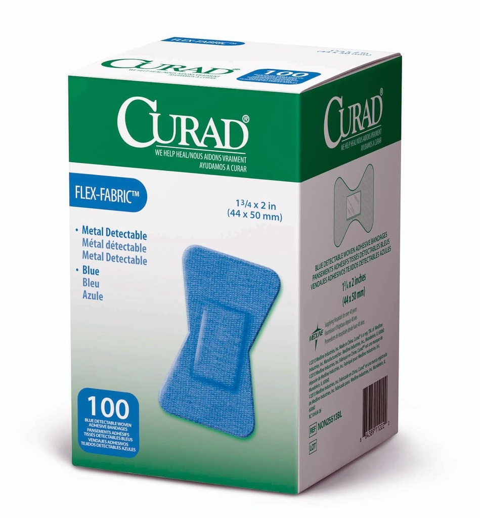 Curad Fingertip Adhesive Bandages, Food Service Blue Detectable Bandage, 100 Count,Fingertip 1.75" x 2