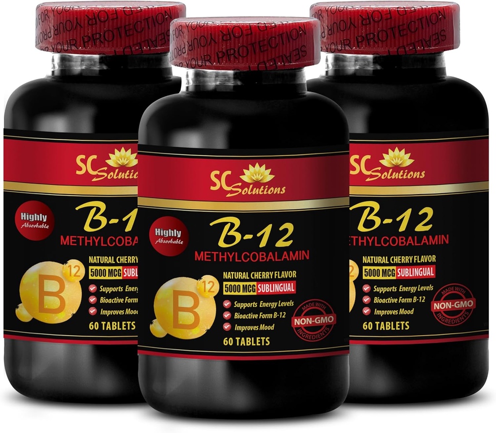 גלולות תמיכה חיסונית - METHYLCOBALAMIN VITAMIN B-12 5000 - תוספת אנטי ההזדקנות עבור נשים, תוספי אנרגיה הטוב ביותר, סיבולת סיבולת, קפסולות תמיכה חיסונית, ויטמין B 12 חילוף חומרים - 3 Bot 180