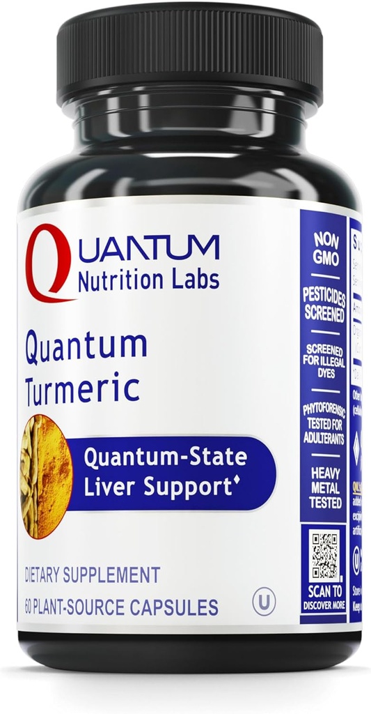 Quantum Nutrition Labs Turmeric - טבליות Turmeric, תוסף Turmeric Curcumin, Liver Support, 500 מ"ג של Curcuma Per קפסולה - 60 קפסולות צמחוניות