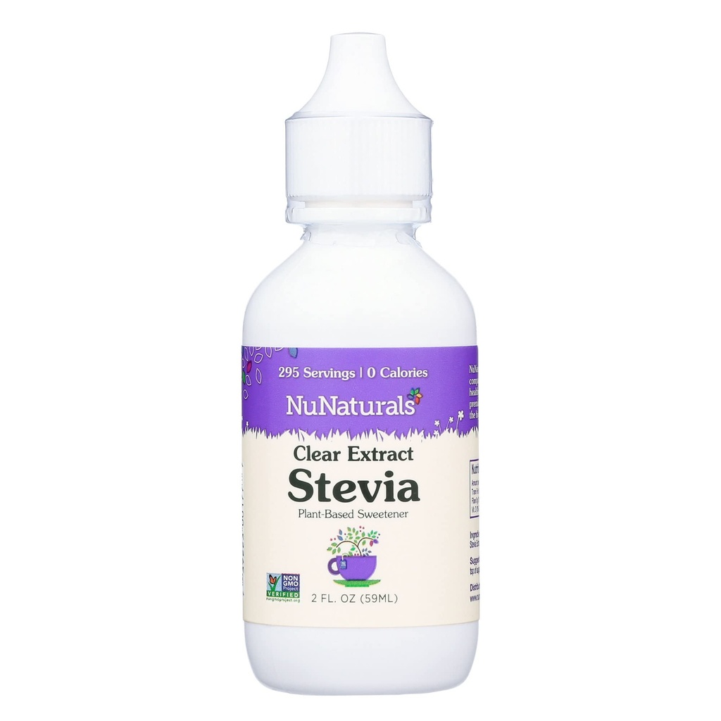 NuNaturals Clear Extracted Stevia, Plant-based Sweetener, Bottle, 2 oz