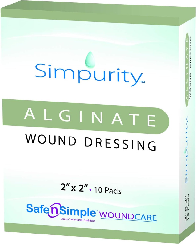 Calcium Alginate Wound Dressing 2" x 2 "-Simpurity- Individual Thick Pads Antimicrobial Alginate Dressing fiber Padding Medical Wound Care Products for Bed Sore-Leg Ulcer-Diabetic Foot