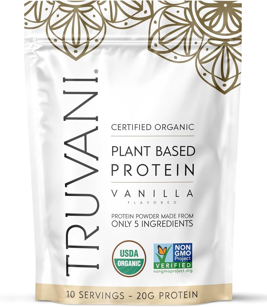 Truvani Vegan Pea אבקת חלבון; וניל | 20g אורגני צמחי מבוסס חלבון | 10 משרתים | Keto | Gluten & Milk Free | Low Carb | לא תוספת סוכר