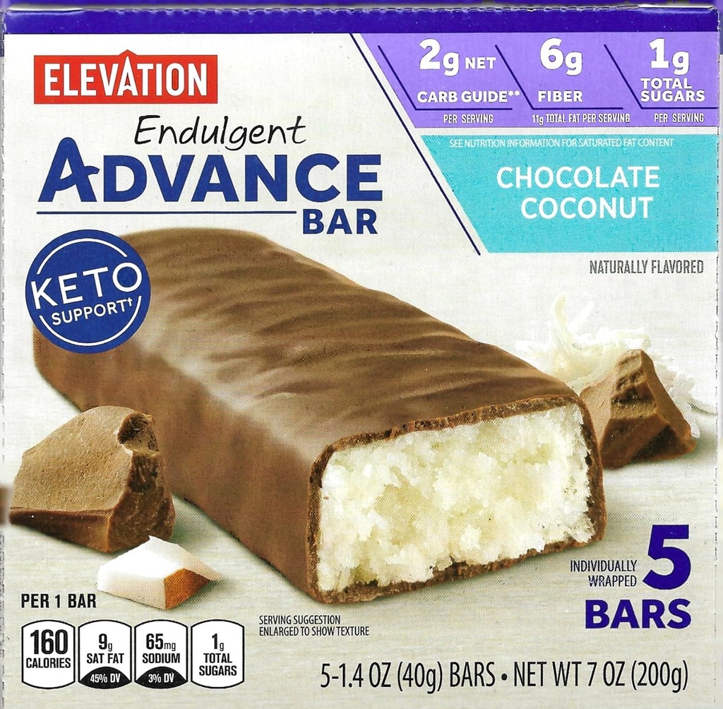 Millville Elevation Advance Chocolate קוקוס Bars, Carb Conscious, 5g חלבונים, עם מתכונים. קופסה אחת של 5,1.4oz Individual Wrapped Bars. Bundle כוללת 2 מתכונים, 5 ברים.