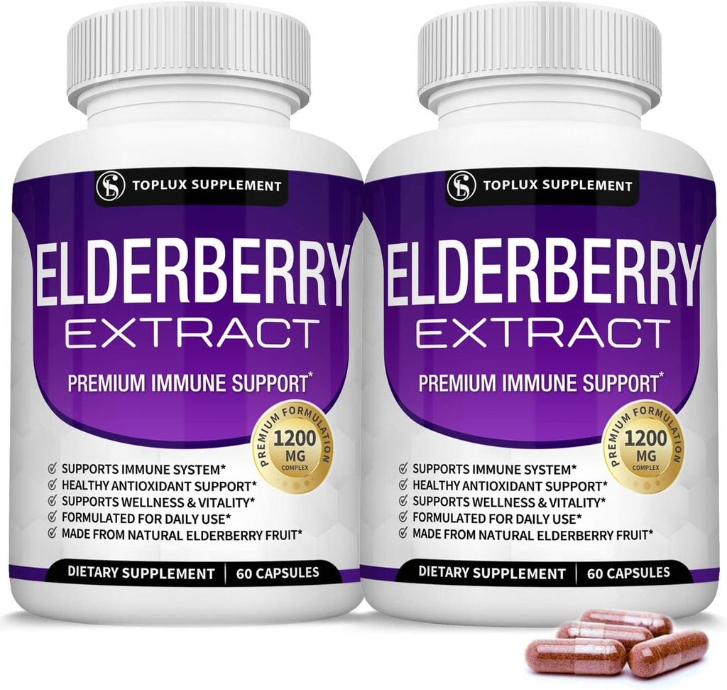 קפסולות ישנות אורגניות עם Sbucus Extractberry פירות לתמיכה בחיסון, בריאות העור ואנטיoxidant, Boost Immunity for Men & Women, 60 קפסולות Veggie, Non-GMO & No Sugar