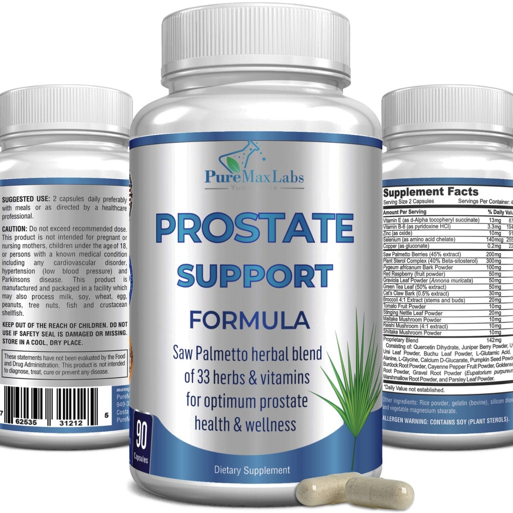 Prostate Support Formula for Men - Saw Palmetto, Plant Sterol, 33 Herbs, Bladder Control Pills כדי להפחית את Frequent Urination & DHT Blocker כדי למנוע נשירת שיער | Prostate | 90 קפסולות