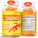 1200mg Calcium Citrate Gummies for Adult: Sugar Free Vegan Vitamin Supplement with D3 K2 - Women Men High Absorption Supplement for Bone Teeth (60 Count(Pack of 2))