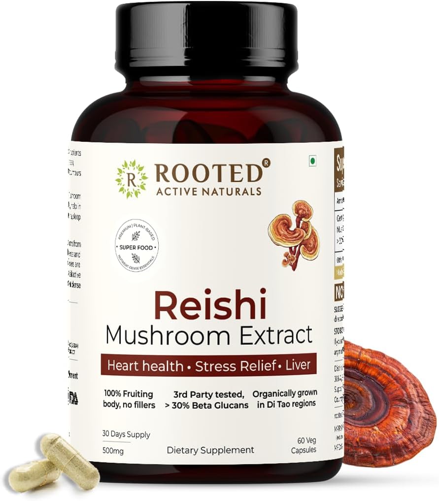 ROOTED Reishi Mushroom לחלץ קפסולות (60 Veg Caps, 500 מ"ג)