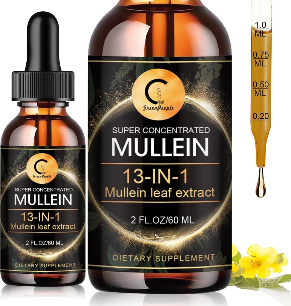מולליין טיפות עבור Lung, Mullein Leaf, Super Concentrated Mullein נוזל Tincture, Vegan, non-GMO, 2 FL OZ
