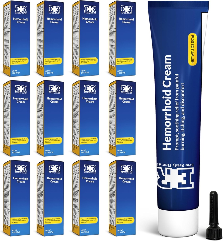 Ever Ready First Aid Hemorrhoid Pain הקלה בכאב - טיפול מהיר עבור Itch, Swelling, ו-Financial Power Pain Relief, 2 oz (57g) Per Tube - 12 Pack