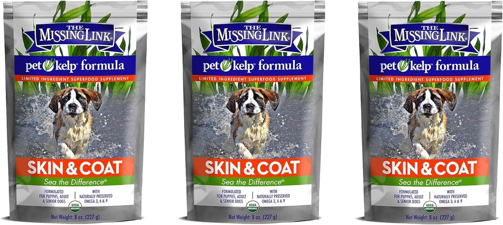 The Missing Link 3 Pack of Pet Kelp Formula 8 Ounces Each, Superfood for Dogs, Skin and Coat