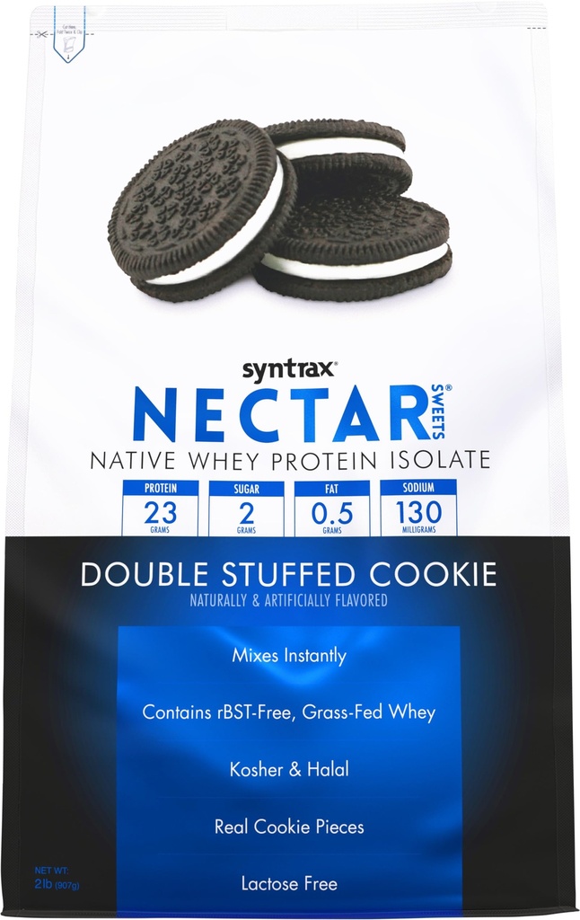 Syntrax Nutrition Nectar Sweets, 100% Whey Isolate אבקת חלבון, קובצי Cookie כפולים, 2 lbs. w / True Cookies.