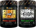 ALPHA LION Superhuman Pre Workout אבקת & Post Workout Recovery Bundle, Sustained Energy & Focus + Lean שריר צמיחה, כוח וכרך (Hulk Juice & Gainy סמית אפל)