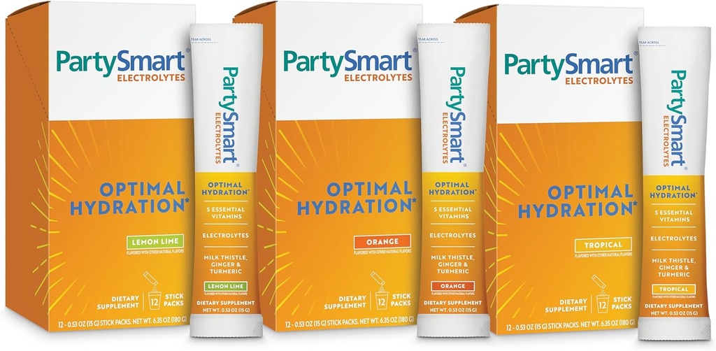 חברת ההימלאיה PartySmart Electrolytes, Flavor Variety Pack - תומכת ב- Optimal hydrotion עם ויטמין C, B12, B6, Niacin ו- Milk Thistle - טבעוני, Gluten Free, 1330 מ"ג של 3 אלקטרוליטים לשרת ל- B12, B6, Niacin ו- Milk Thistle - טבעוני, Gluten Free, 1330 מ"ג של 3 Key Electrolytes לכל שרתי אלקטרוליטים.